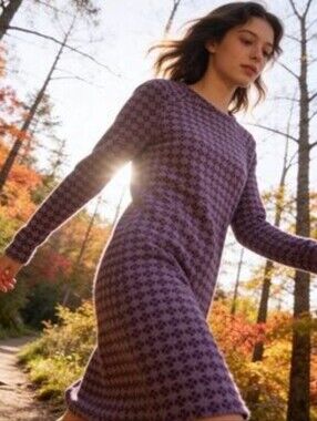 Smartwool M Purple Geometric Pattern LS Dress Merino Wool